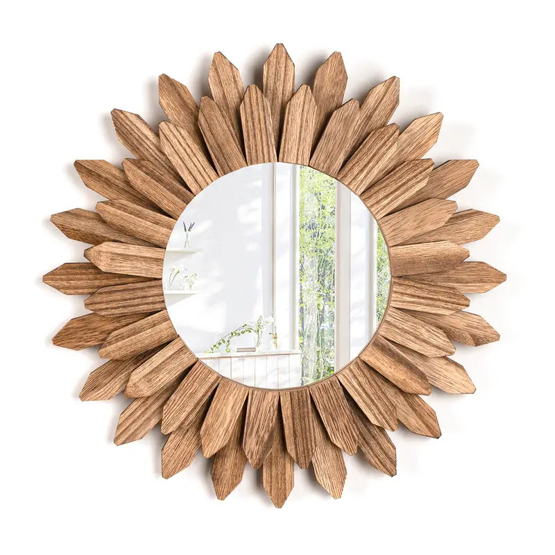 12-Inch Rustic Wooden Wall-Mounted Vanity Mirror