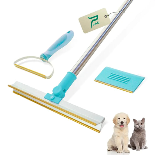 pushhi Pet Hair Remover Set 3Pcs Dog & Cat Hair Removal Tool Set Retractable Carpet Rake for Pet Hair Pet Hair Removal Tool for Funiture Carpet Brush for Rug Couch Pet Bed Cat Tower (Blue)
