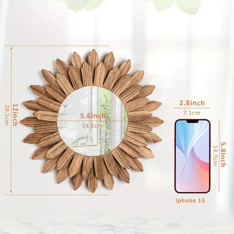 12-Inch Rustic Wooden Wall-Mounted Vanity Mirror