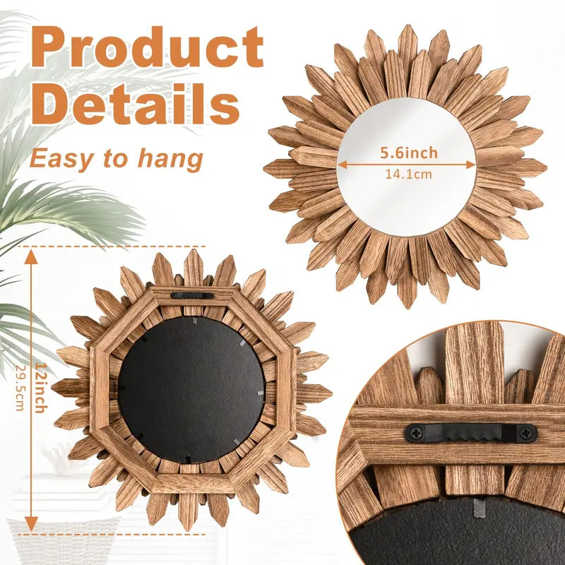 12-Inch Rustic Wooden Wall-Mounted Vanity Mirror