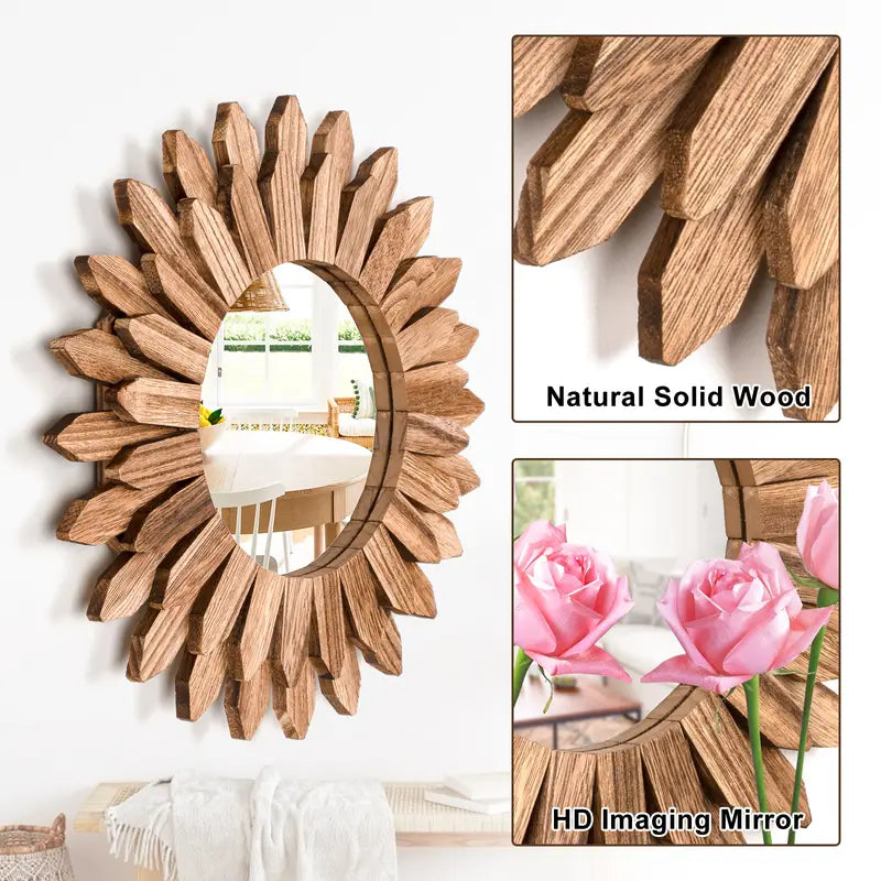 12-Inch Rustic Wooden Wall-Mounted Vanity Mirror