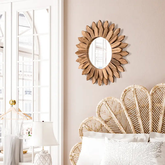 12-Inch Rustic Wooden Wall-Mounted Vanity Mirror